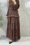 PLİSELİ ELBİSE  ŞIK Kahverengi