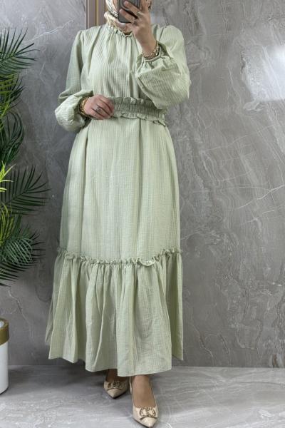 YAZLIK GOFRE ASTARLI ELBİSE Mint Yeşili