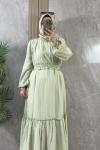 YAZLIK GOFRE ASTARLI ELBİSE Mint Yeşili