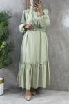 YAZLIK GOFRE ASTARLI ELBİSE Mint Yeşili