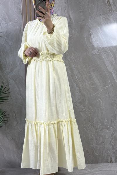 YAZLIK GOFRE ASTARLI ELBİSE Sarı