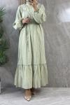 GOFRE KUMAŞ GÜPÜRLÜ ASTARLI ELBİSE Mint Yeşili
