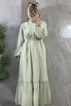 GOFRE KUMAŞ GÜPÜRLÜ ASTARLI ELBİSE Mint Yeşili
