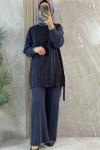 ÖNÜ KUPRA DETAYLI TENCEL TAKIM Lacivert