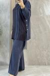ÖNÜ KUPRA DETAYLI TENCEL TAKIM Lacivert