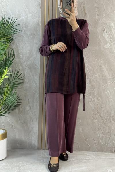 ÖNÜ KUPRA DETAYLI TENCEL TAKIM Bordo