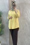 TENCEL ÇİÇEKLİ GÖMLEK  Sarı