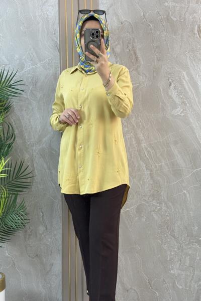 TENCEL ÇİÇEKLİ GÖMLEK  Sarı