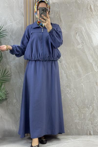 FERMUARLI LYOKSEL ETEKLİ TAKIM indigo Mavi