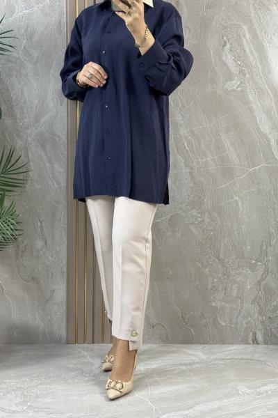 PAÇA DÜĞMELİ ESTETİK KUMAŞ PANTOLON Bej