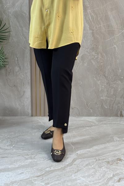 PAÇA DÜĞMELİ ESTETİK KUMAŞ PANTOLON Siyah