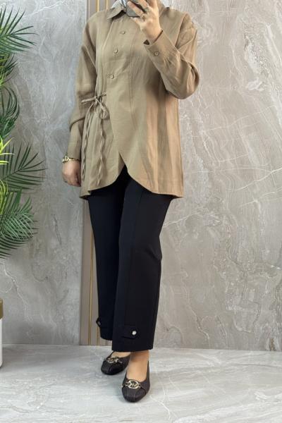 PAÇA DÜĞMELİ ŞIK PANTOLON Siyah