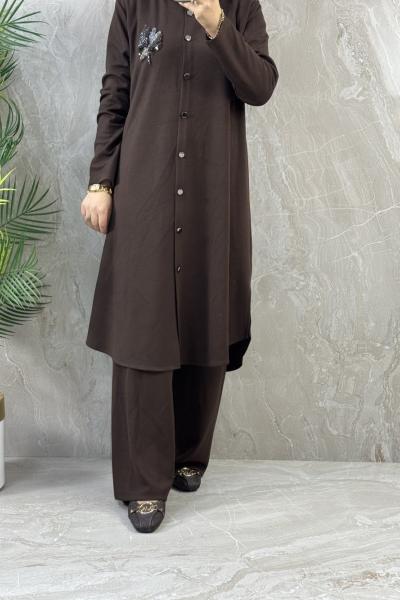 DÜĞMELİ EXCELENT PANTOLONLU TAKIM Acı Kahve