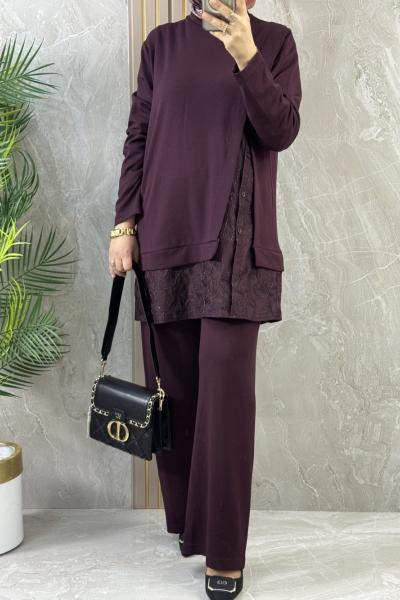 ALTI İŞLEMELİ EXCELENT TAKIM Bordo