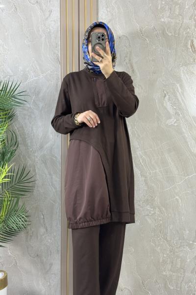 ALTI PARAŞÜT DETAYLI PANTOLONLU TAKIM Kahverengi