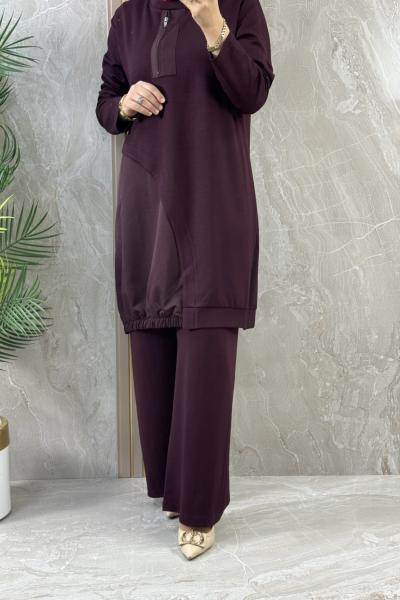 ALTI PARAŞÜT DETAYLI PANTOLONLU TAKIM Bordo