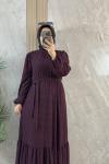 KADİFE YAKMALI TÜL ELBİSE ASTARLI Bordo