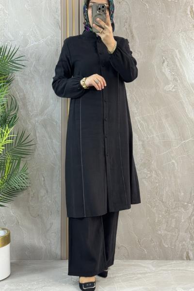 UZUN TUNİKLİ PANTOLONLU TAKIM Siyah