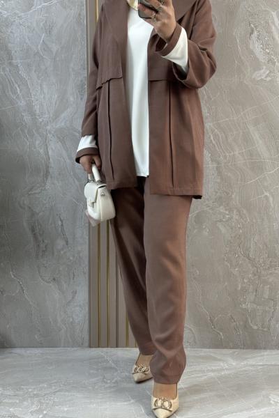 TRUVAKAR KOL DETAYLI 3 LÜ TAKIM Kahverengi