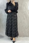 ETEĞİ ÇİCEK DESENLİ ŞIK ETEKLİ TAKIM Siyah