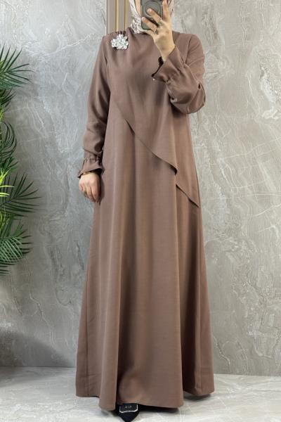OMUZ AKSESUARLI ELBİSE Kahverengi