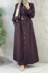 DÜĞMELİ KEMERLİ ELBİSE  Bordo