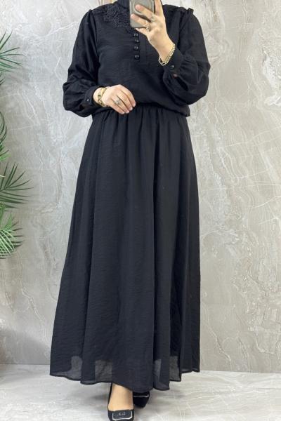 GÜPÜRLÜ ETEKLİ TAKIM Siyah