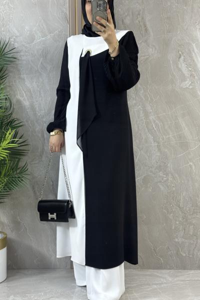 ŞAL DETAYLI YIRTMAÇLI TAKIM Siyah Beyaz