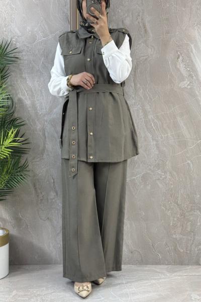 YELEKLİ ÜÇLÜ TAKIM Haki