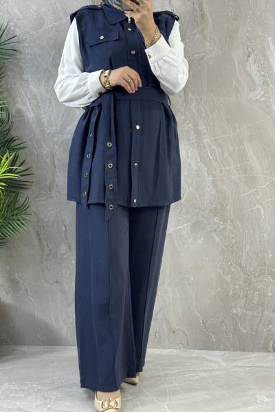 YELEKLİ ÜÇLÜ TAKIM Lacivert