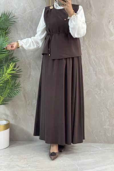 3 LÜ YELEKLİ TAKIM Kahverengi