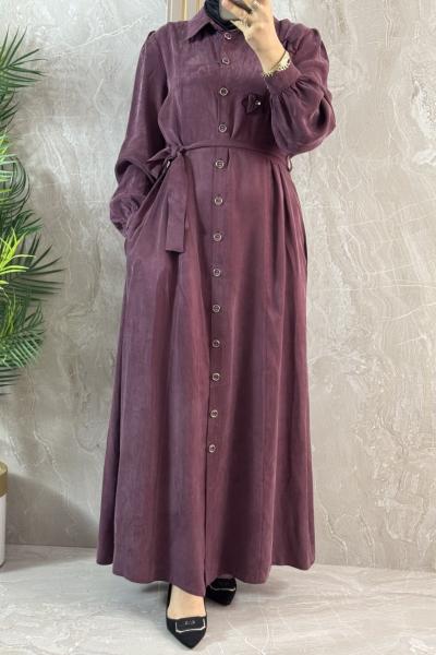 KUPRA ÖNÜ DÜĞMELİ ELBİSE Bordo