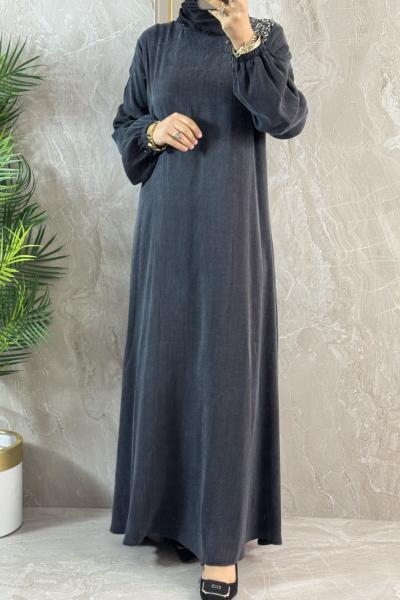 TAŞ DETAYLI CUPRA ELBİSE  Antrasit