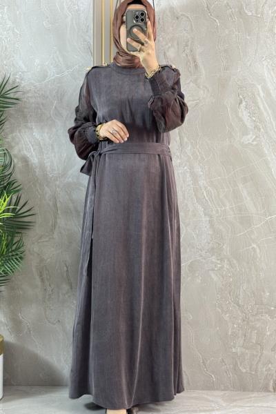 OMUZ DETAYLI CUPRA ELBİSE Kahverengi