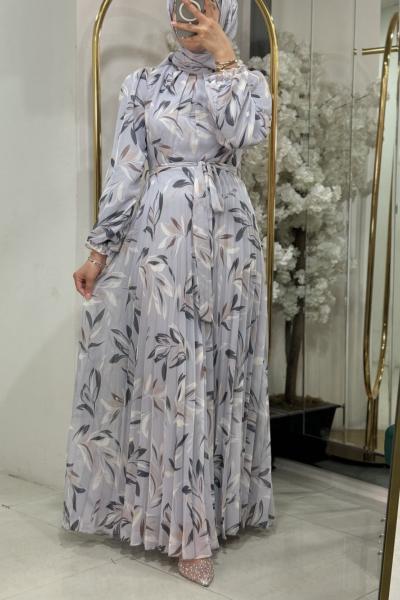 330192 DESENLİ ŞİFON ELBİSE Gri