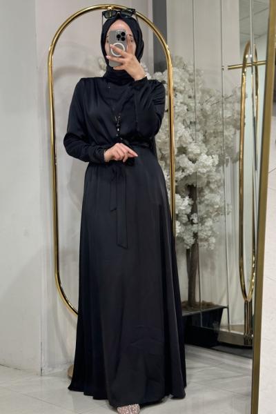 330204 SATEN ABİYE ELBİSE Siyah