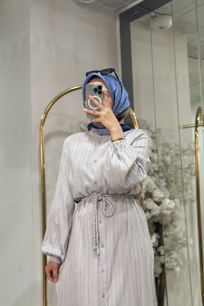 330211 ZİNCİR KEMERLİ ELİSA ELBİSE Gri