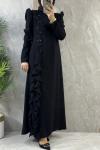 İŞLEME DETAYLI ETEK KISMI FIRFIRLI ABİYE Siyah