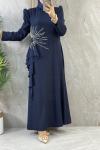 TAŞ İŞLEMELİ FIRFIRLI ABİYE Lacivert
