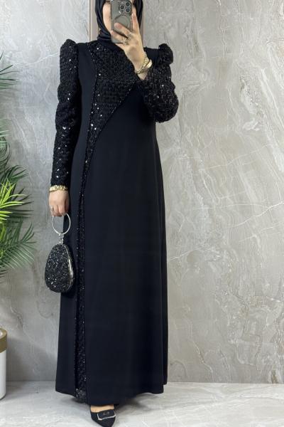 TAŞ İŞLEMELİ ABİYE Siyah