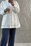 BONCUK NAKIŞ DETAYLI GÖMLEK Beyaz