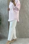 TAŞ İŞLEMELİ ÇİZGİLİ GÖMLEK Açık Pembe