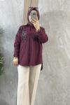 TAŞ İŞLEMELİ GÖMLEK  Bordo