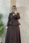 TAŞ DETAYLI CEKETLİ ETEKLİ TAKIM Kahverengi