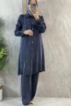 FERMUAR DETAYLI İPEK QUPRA TAKIM indigo Mavi