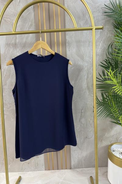 ŞİFONLU PENYE KOLSUZ TUNİK Lacivert