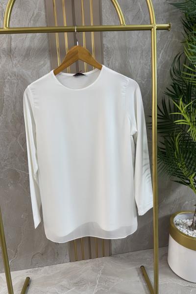 ŞİFONLU PENYE KOLLU İÇLİK Beyaz