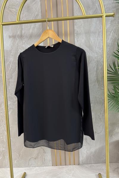 ŞİFONLU PENYE KOLLU İÇLİK Siyah