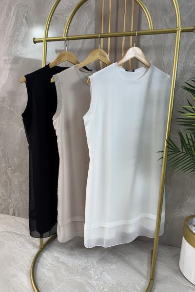 ŞİFONLU PENYE İÇLİK TUNİK Beyaz