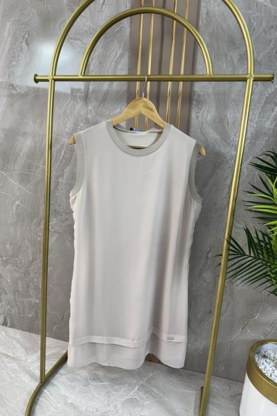 ŞİFONLU PENYE İÇLİK TUNİK Bej